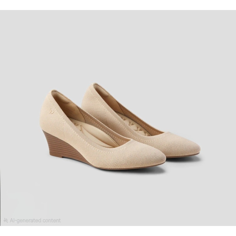 VIVAIA Almond Beige Pointed Toe Knit Wedge Pumps EU 39.5 US 8.5 NEW